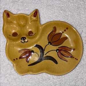 Vintage LA  Pottery Yellow Cat Trinket 7.5 x 6.5 Dish